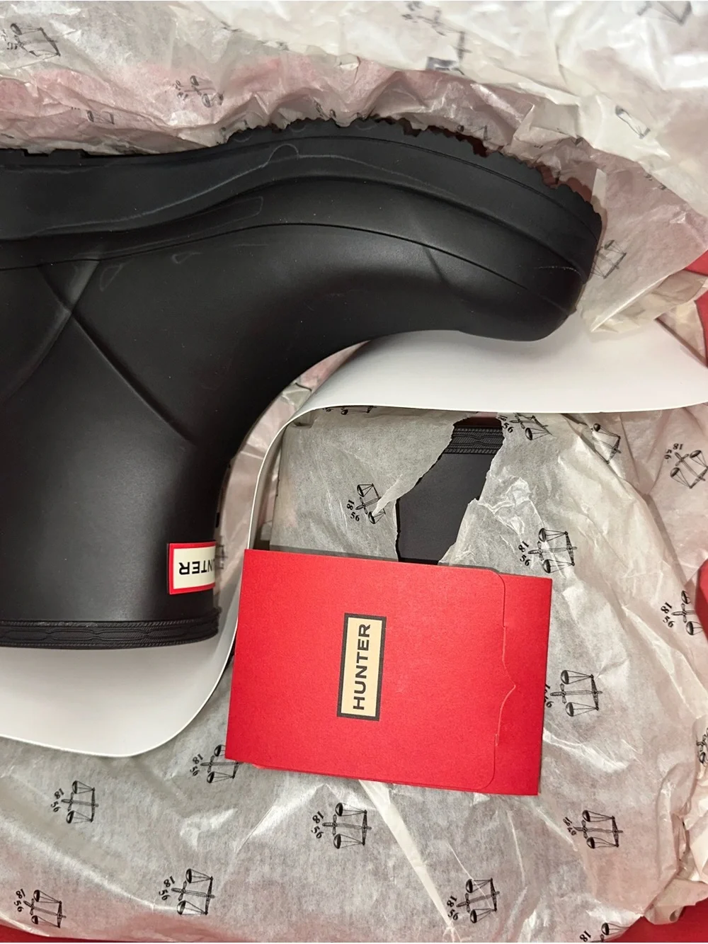 Hunter Black Short Rain Boots with Red-Trim Pull Tabs